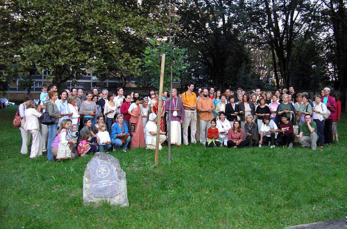 Participants gathered at the peace-tree near Vatroslav Lisinski hall in Zagreb, planted in 2005 by the participants of the World Peace Summit Participants gathered at the peace-tree near Vatroslav Lisinski hall in Zagreb, planted in 2005 by the participants of the World Peace Summit